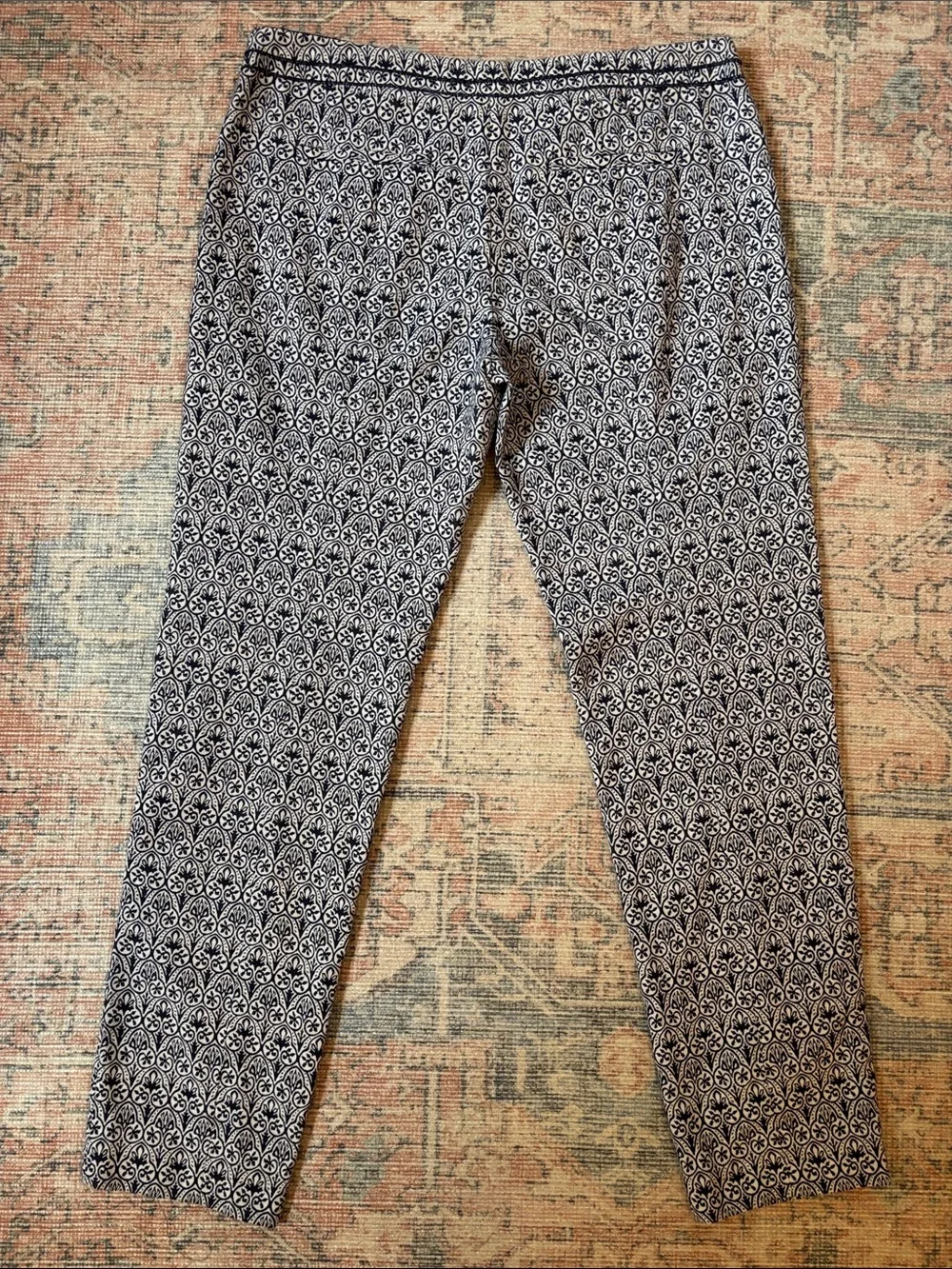 Tory Burch Navy and White Patterned Heidi Slim Fit Pants Size 4